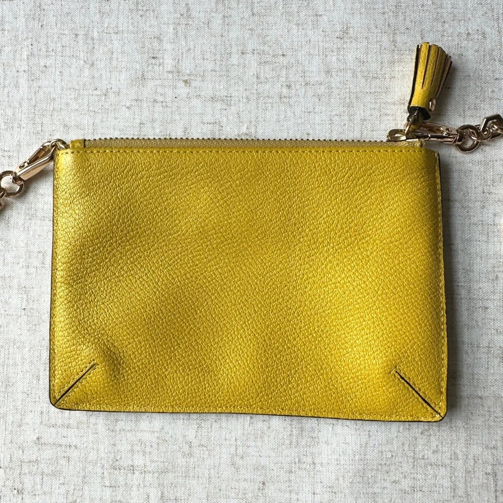 Anya Hindmarch Yellow Eyes Leather Pouch Crossbody Bag Detachable Gold Chain‎